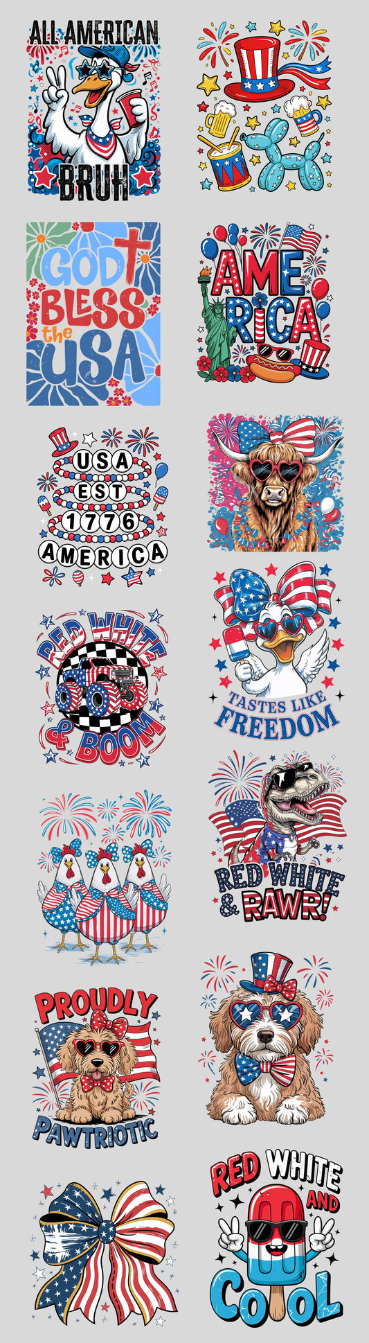 DTF Transfer Gang Sheet - 4th of July - Kids Sizes